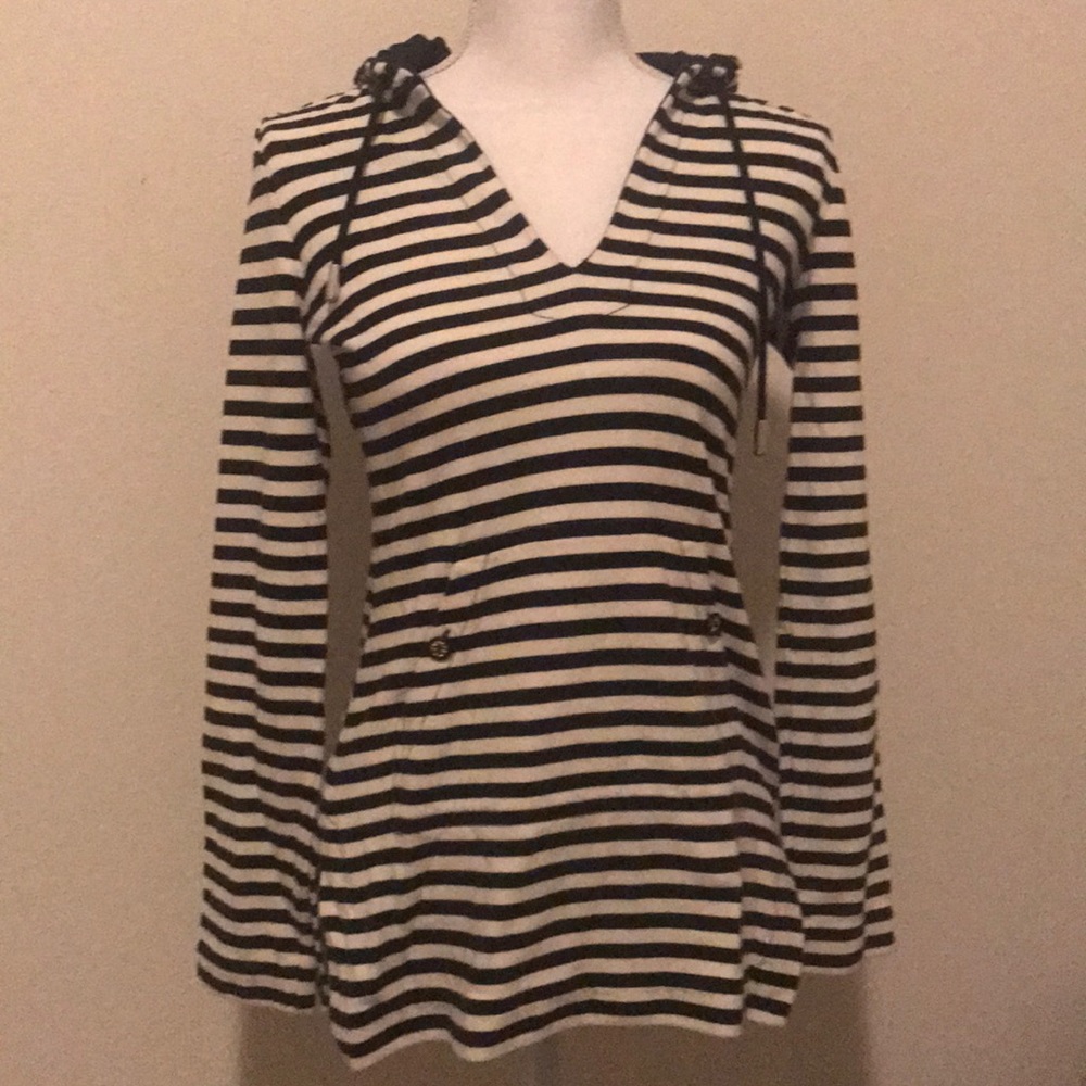 Tory Burch Black & White Drawstring Hoodie